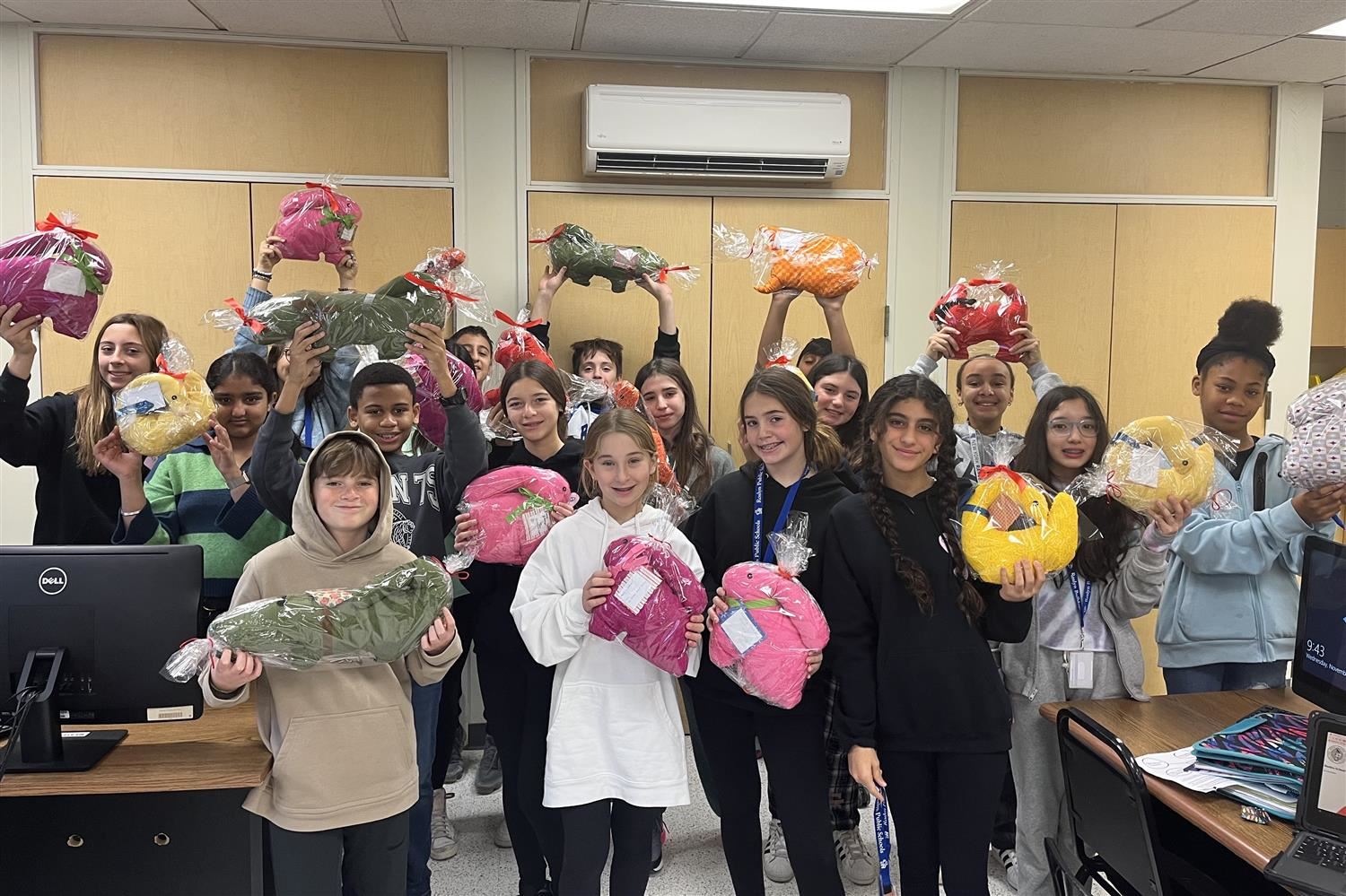 Students with sewing projects
